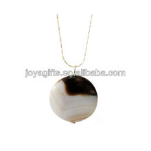 Wholesale round natural slice agate pendant with silver chain necklace